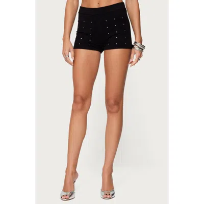 Edikted Harley Rhinestone Knit Shorts In Black