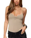Edikted Harlow Gathered V Neck Bodysuit In Brown