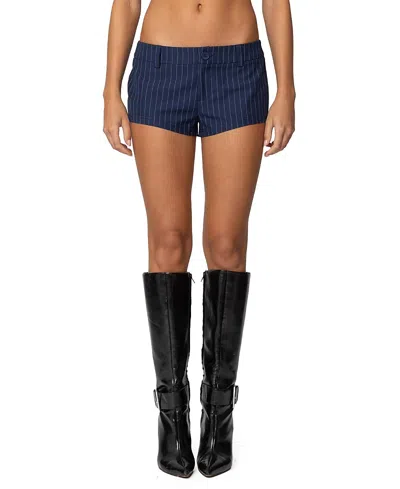 Edikted Harrison Pinstripe Micro Shorts In Navy