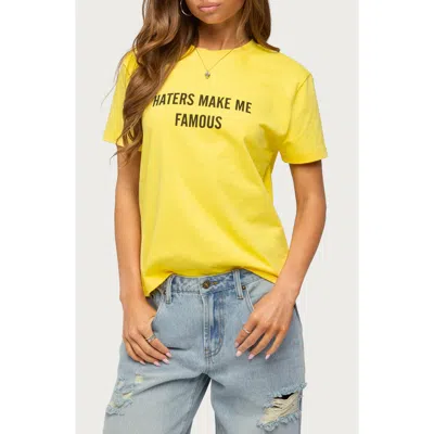 Edikted Haters Make Me Famous Cotton Graphic T-shirt In Yellow