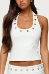 Edikted Havana Grommet Ribbed Halter Top In White