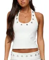 Edikted Havana Grommet Ribbed Halter Top In White