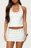 Edikted Havana Grommet Ribbed Halter Top In White