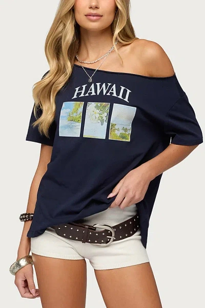 Edikted Hawaiian Babe Off The Shoulder Cotton Graphic T-shirt In Animal Print