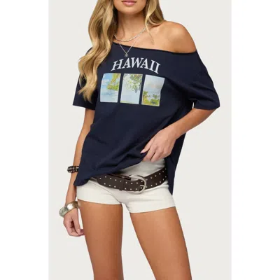 Edikted Hawaiian Babe Off The Shoulder Cotton Graphic T-shirt In Animal Print
