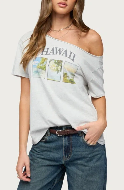 Edikted Hawaiian Babe One-shoulder T-shirt In Gray