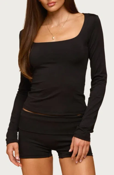 Edikted Hayden Square Neck Long Sleeve Top In Gold
