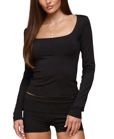 Edikted Hayden Square Neck Long Sleeve Top In Gold