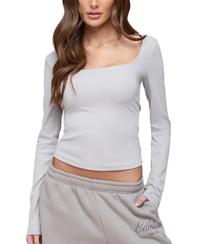 Edikted Hayden Square Neck Long Sleeve Top In Gray