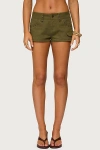 Edikted Hazen Grommet Low Rise Shorts In Olive/washed, Women's At Urban Outfitters