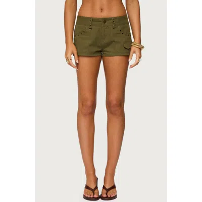 Edikted Hazen Grommet Low Rise Twill Shorts In Green