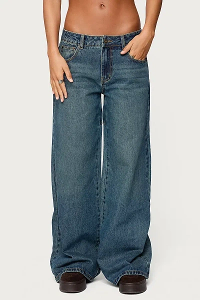 Edikted Heartly Low Rise Straight Leg Jeans In Blue/washed, Women's At Urban Outfitters