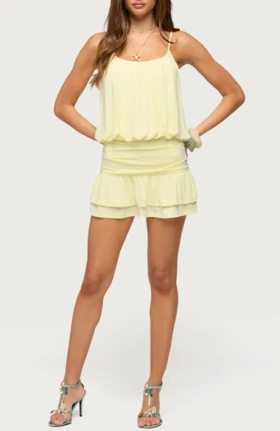 Edikted Heidey Ruffle Jersey Minidress In Yellow
