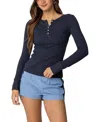 Edikted Helaine Waffle Henley T Shirt In Dark-blue