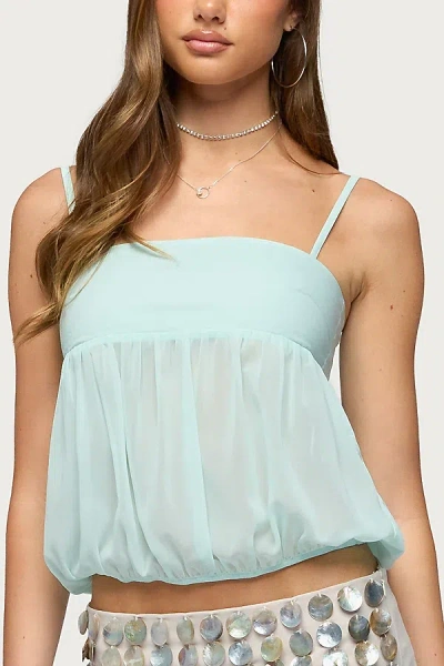 Edikted Helena Chiffon Bubble Top In Aqua, Women's At Urban Outfitters In Blue