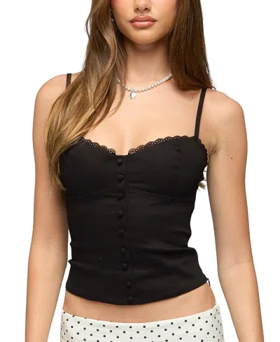 Edikted Helenna Button Front Lace Up Top In Black