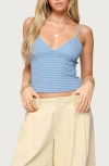 Edikted Hemsley Striped Ribbed Tank Top In Blue