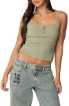 Edikted Henley Crop Camisole In Olive