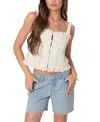 Edikted Hera Button Front Ruffled Top In Cream