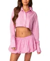Edikted Hila Pinstripe Crop Cotton Blend Button-up Shirt In Pink