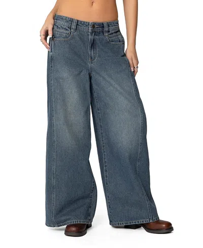 EDIKTED HILLA SIDE SPLIT BAGGY DARK RINSE WASH JEANS