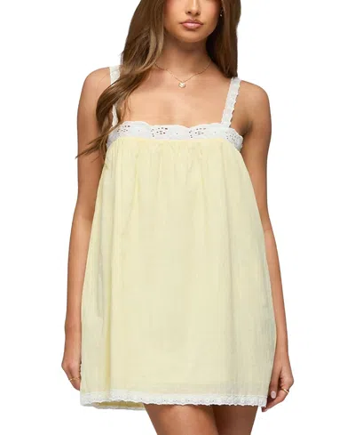 Edikted Hipla Contrast Lacy Cotton Minidress In Yellow