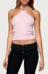 Edikted Hollis Crop Cotton Blend Halter Top In Pink