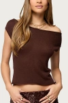 Edikted Holly Glitter Off The Shoulder Top In Brown