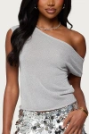 Edikted Holly Glitter Off Shoulder Top In Silver, Women's At Urban Outfitters In Silver