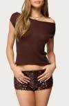 Edikted Holly Glitter Off The Shoulder Top In Brown