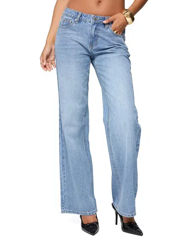 Edikted Holly Mid Rise Straight Leg Jeans In Blue