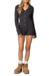 Edikted Hooded Cable Knit Romper In Dark-gray