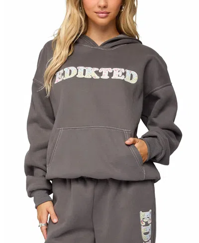 Edikted Mili Flower Logo Hoodie In Gray