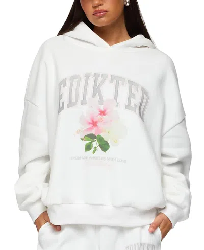 Edikted Fleura Logo Cotton Blend Hoodie In White