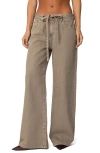 Edikted Hudson Oversize Tie Belt Wide Leg Jeans In Olive-washed