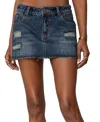 Edikted Hunter Distressed Denim Mini Skirt In Dark Blue