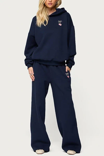 Edikted I Don't Chase I Attract Bow Wide Leg Sweatpants In Blue