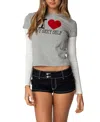 Edikted I Heart Me Layered Long Sleeve Graphic T-shirt In Gray-melange
