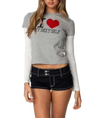 EDIKTED I HEART ME LAYERED LONG SLEEVE T SHIRT