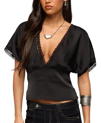 Edikted Ihara Lacey Cinched Waist Top In Black