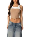 Edikted Ila Layered Crop Corset Tank In White-and-camel