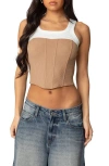 Edikted Ila Layered Crop Corset Tank In White-and-camel