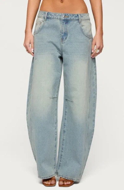 Edikted Ilara Low Rise Barrel Jeans In Blue