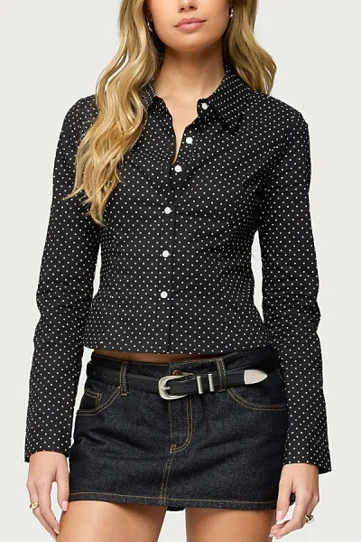 Edikted Ilia Polka Dot Button Up Shirt Top In Black/and/white, Women's At Urban Outfitters