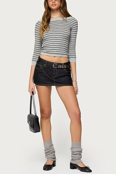 Edikted Imelde Stripe Boat Neck Crop Top In Blue
