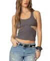 Edikted Imogen Grommet Accent Cutout Cotton Tank Top In Gray