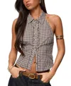 Edikted Imrie Plaid Collared Halter Top In Brown