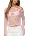 Edikted Inara Off-the-shoulder Long Sleeve Mesh Top In Pink