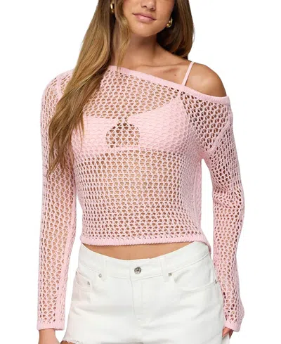 Edikted Inara Off Shoulder Crochet Top In Pink