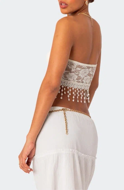 EDIKTED INDIA FRINGE HEM LACE TUBE TOP